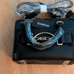 bebe Black Mini Satchel with Gold Accent Logo